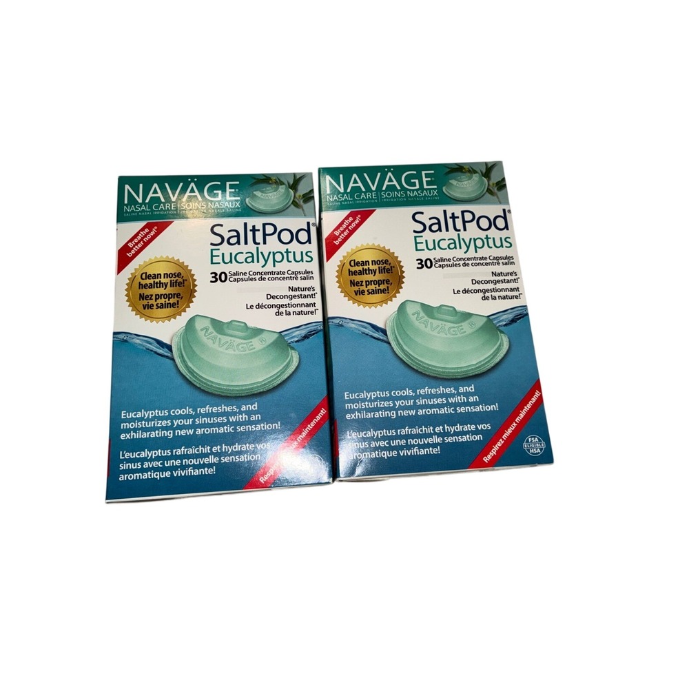 Navage SaltPod Eucalyptus 60 Capsules 2 Pack Nasal‎ Care Saline Pods Refill